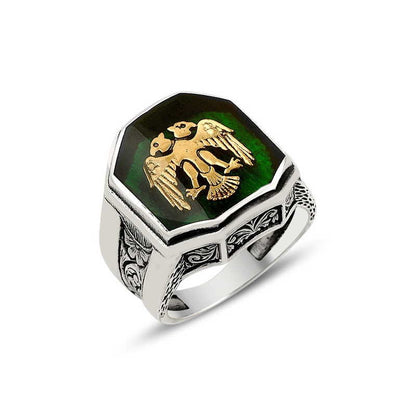 925K Sterling Silver Double Head Eagle Men Ring