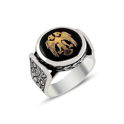 925K Sterling Silver Double Head Eagle Men Ring