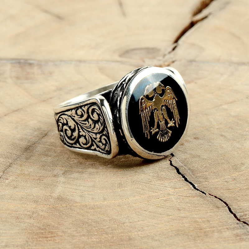 925K Sterling Silver Double Head Eagle Men Ring