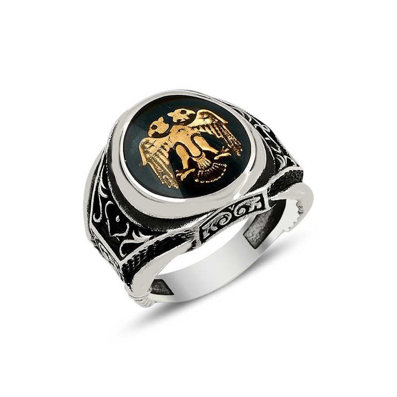 925K Sterling Silver Double Head Eagle Men Ring