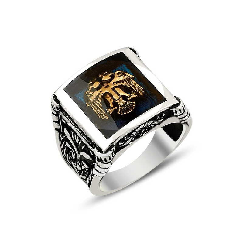 925K Sterling Silver Double Head Eagle Men Ring