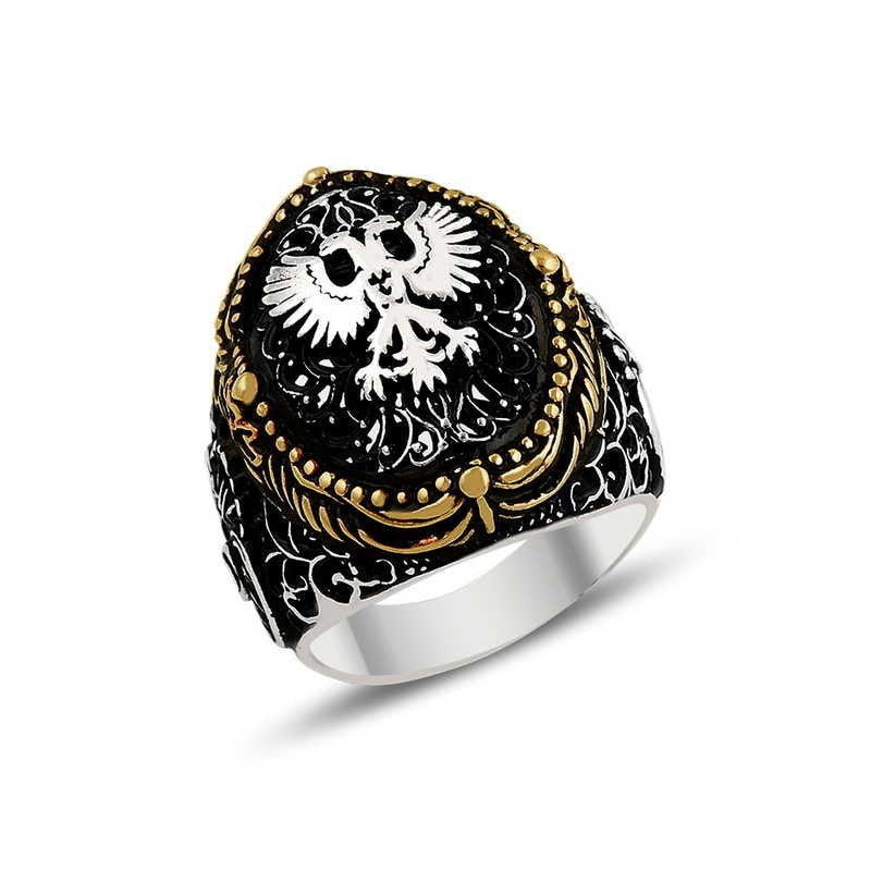 925K Sterling Silver Double Head Eagle Men Ring