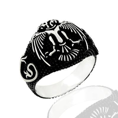 925K Sterling Silver Double Head Eagle Men Ring