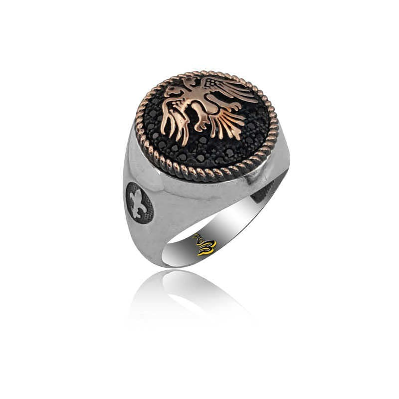 925K Sterling Silver Double Head Eagle Men Ring