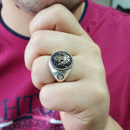 925K Sterling Silver Double Head Eagle Men Ring