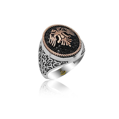 925K Sterling Silver Double Head Eagle Men Ring