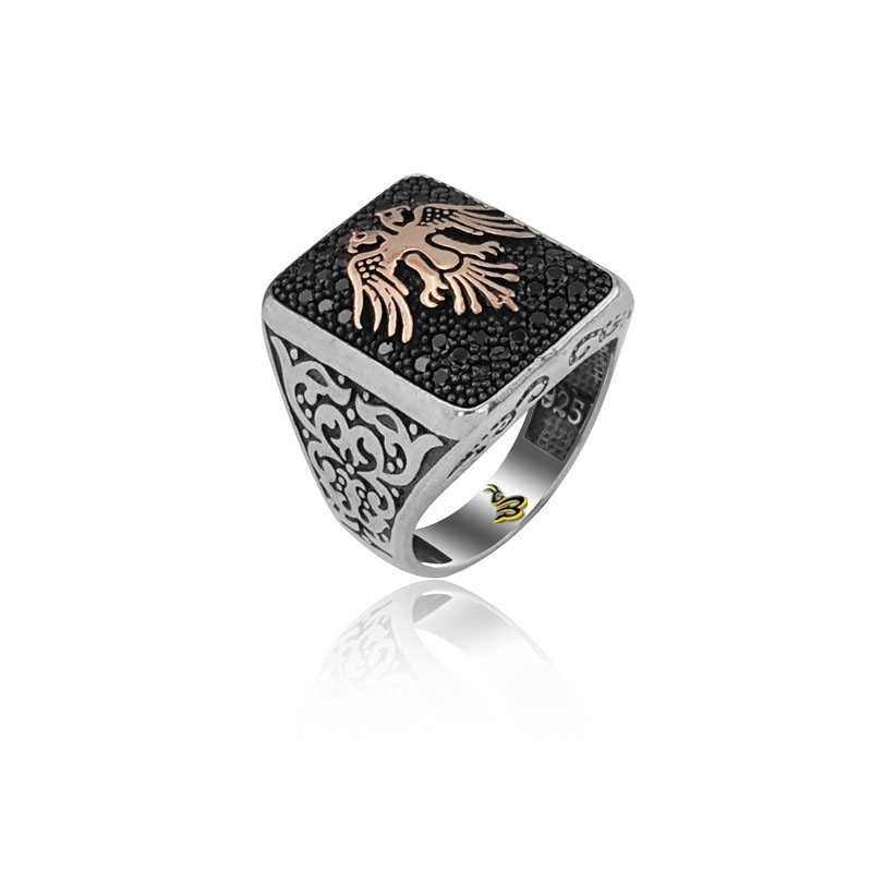 925K Sterling Silver Double Head Eagle Men Ring