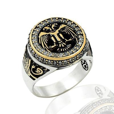 925K Sterling Silver Double Head Eagle Men Ring