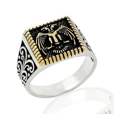 925K Sterling Silver Double Head Eagle Men Ring