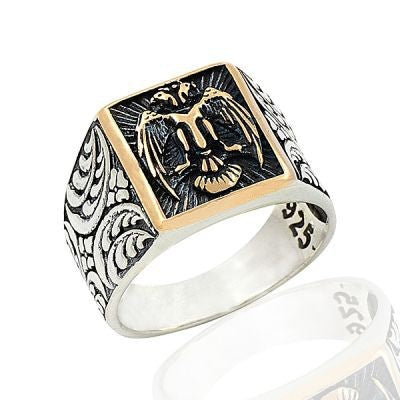 925K Sterling Silver Double Head Eagle Men Ring