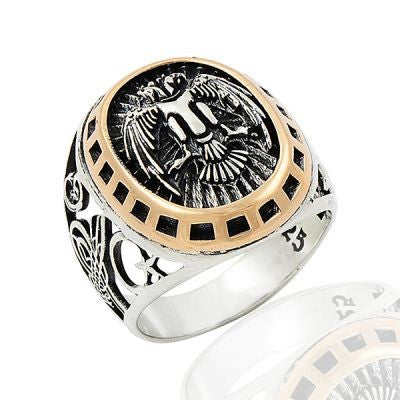 925K Sterling Silver Double Head Eagle Men Ring