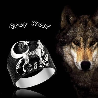 925K Sterling Silver Gray Wolf Men Ring