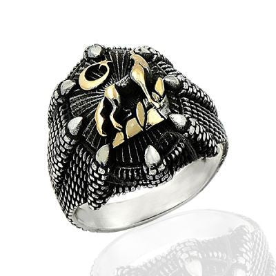 925K Sterling Silver Gray Wolf Men Ring