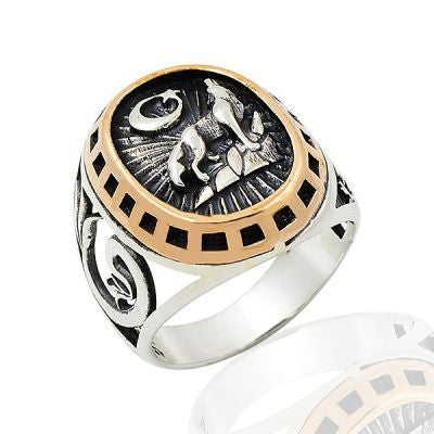 925K Sterling Silver Gray Wolf Men Ring