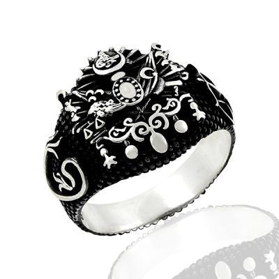 925K Sterling Silver Ottoman Arms Men Ring