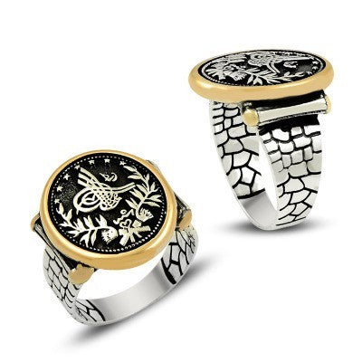 925K Sterling Silver Ottoman Tugra Men Ring