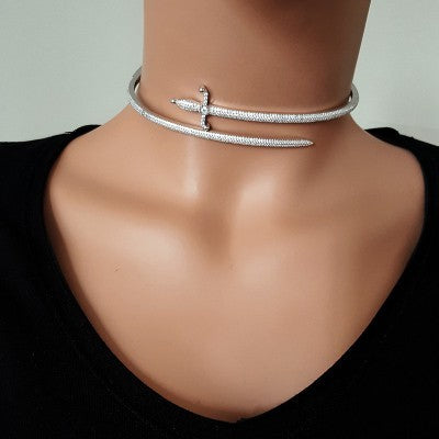 925K Sterling Silver Pave Sword Choker Necklace