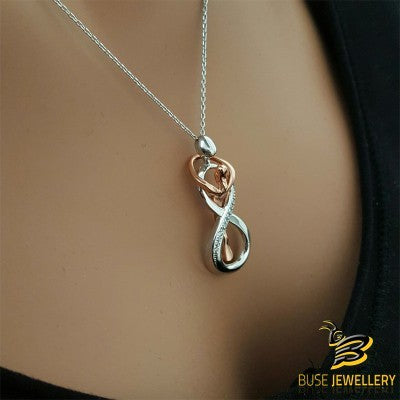 925K Sterling Silver Rose Gold P. Love Infinity Forever Pendant Necklace