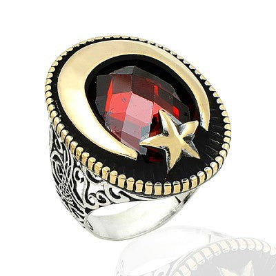 925K Sterling Silver Star And Crescent Men Ring