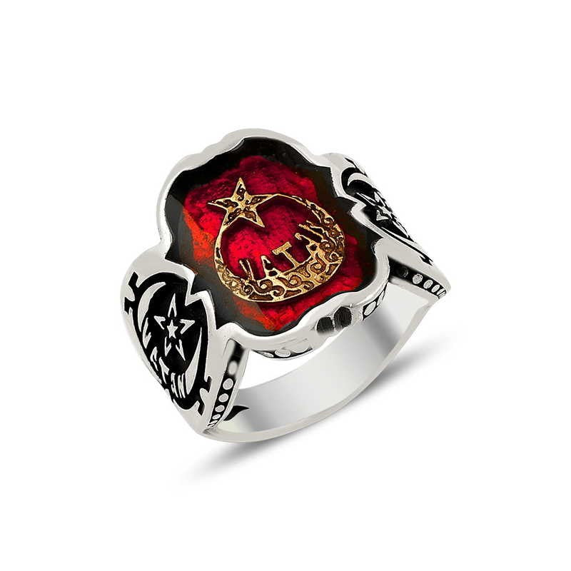 925K Sterling Silver Star And Crescent Men Ring