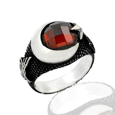 925K Sterling Silver Star And Crescent Men Ring