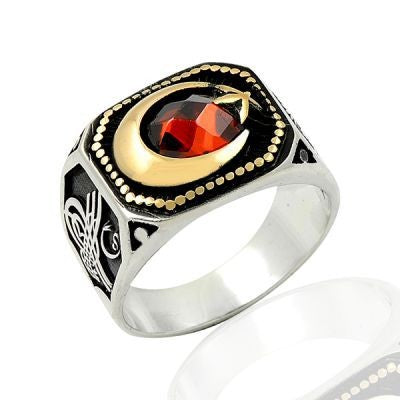 925K Sterling Silver Star And Crescent Men Ring