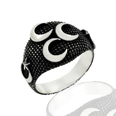 925K Sterling Silver Three Crescents Men Ring