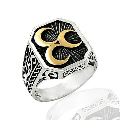 925K Sterling Silver Three Crescents Men Ring