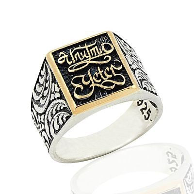 925K Sterling Silver Unutma Yeter Men Ring