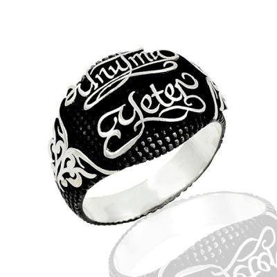 925K Sterling Silver Unutma Yeter Men Ring