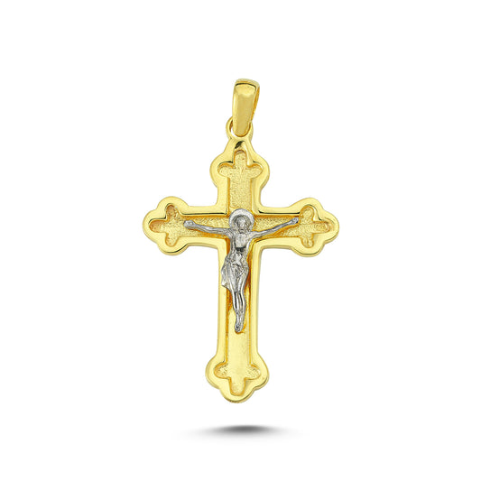 14K Yellow and White Gold Cross Charm Necklace