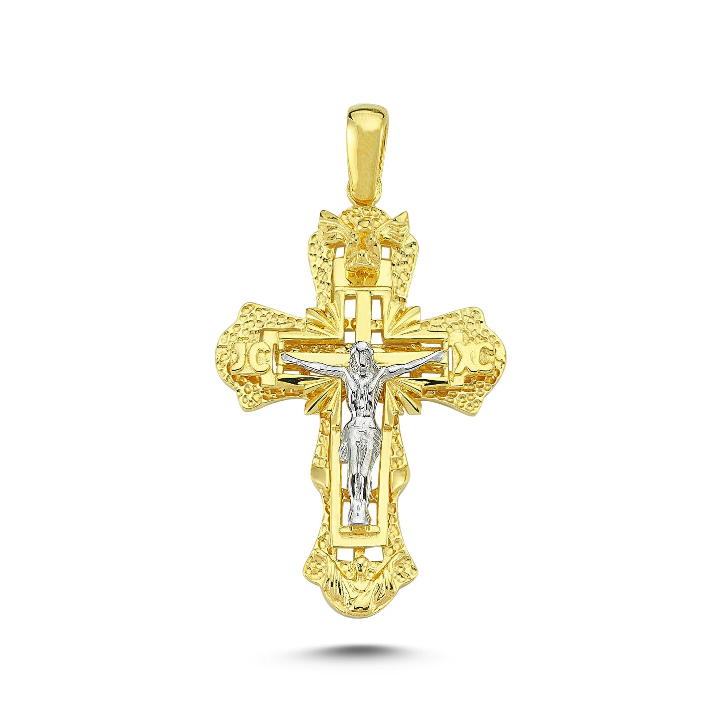 14K Yellow and White Gold Cross Charm Necklace