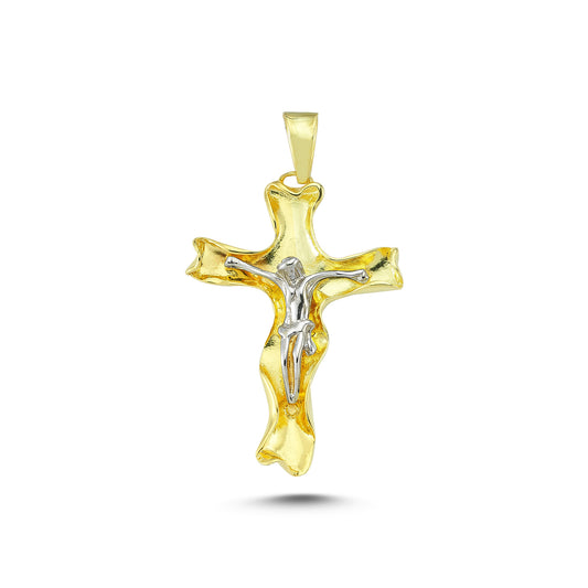 14K Yellow and White Gold Cross Charm Necklace