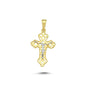 14K Gold Two Tone Filigree Border Rounded Crucifix Cross Pendant