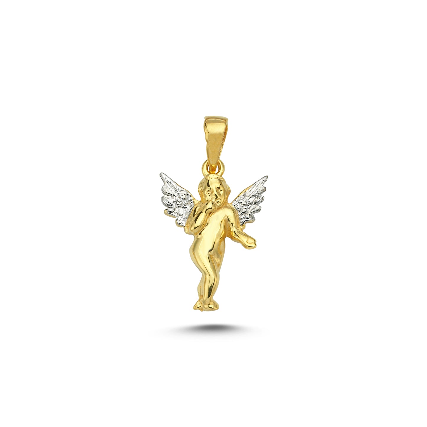 14K Gold Two Color Angel Charm Necklace