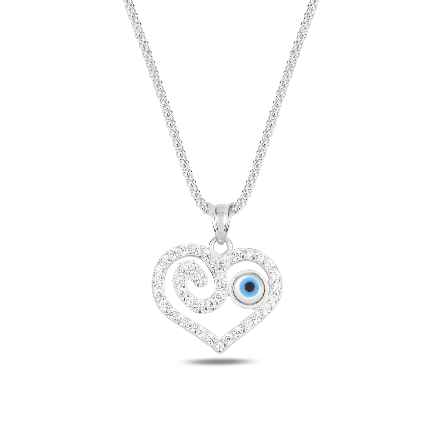 925 Sterling Silver Evil Eye Heart Necklace Bracelet Jewellery Set