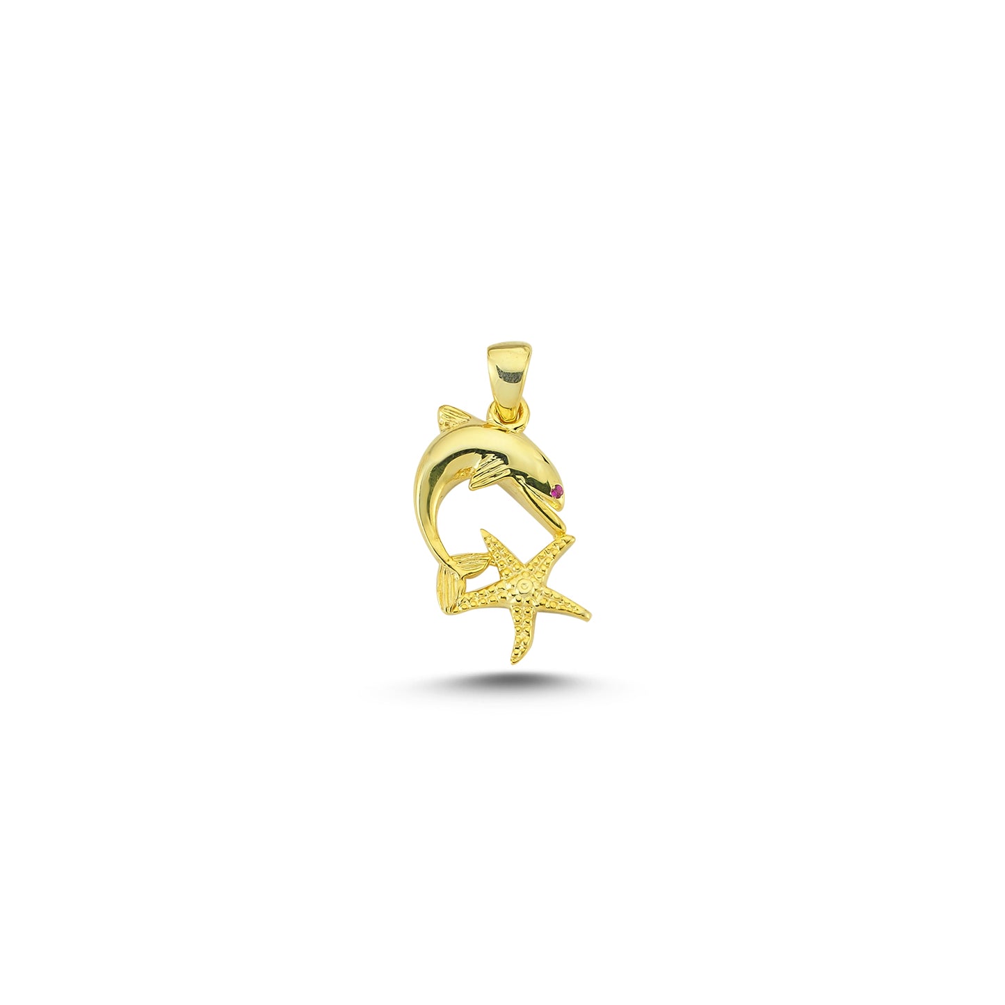 14K Gold Double Dolphin Animal Charm Necklace