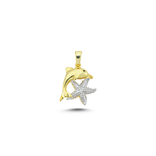 14K Gold Dolphin Starfish Animal Charm Necklace