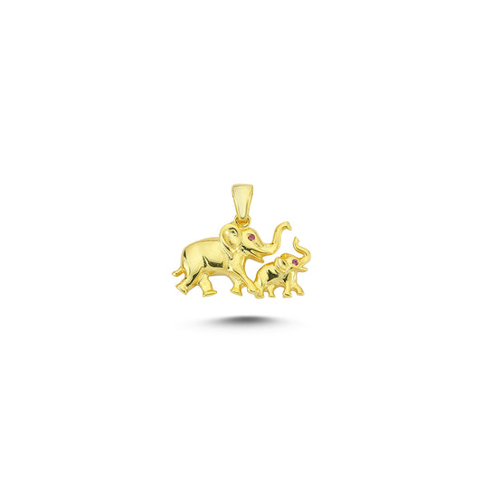 14K Gold Double Elephant Animal Charm Necklace