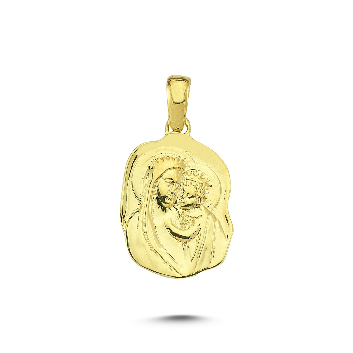 14K Gold Mother Mary with Jesus Charm Necklace