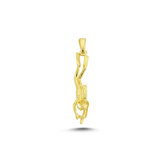 14K Gold Scuba Diver Sport Charm Necklace