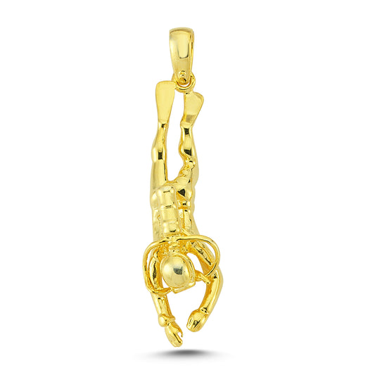 14K Gold Scuba Diver Sport Charm Necklace