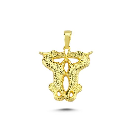 14K Gold Twin Dragon Animal Charm Necklace