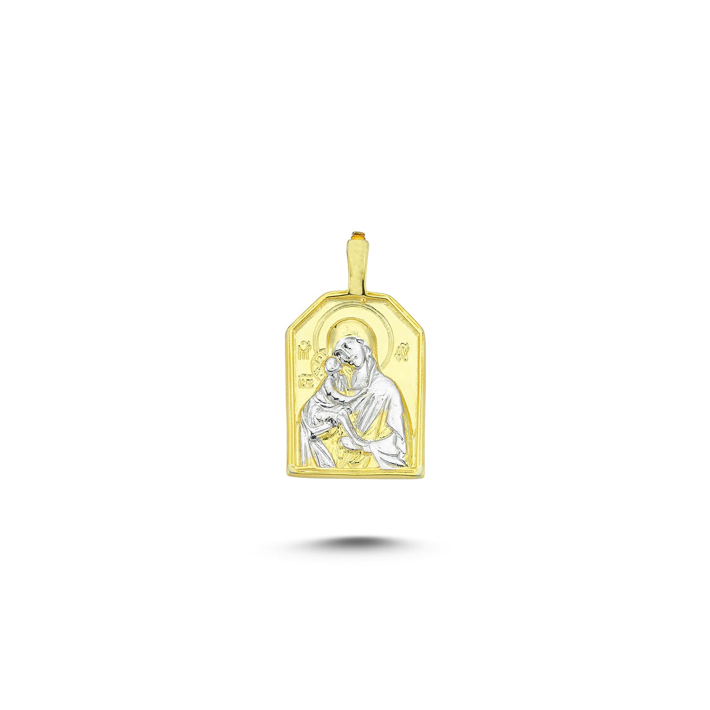 14K Gold Mother Mary with Jesus Charm Necklace