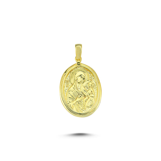 14K Gold Mother Mary with Jesus Charm Necklace