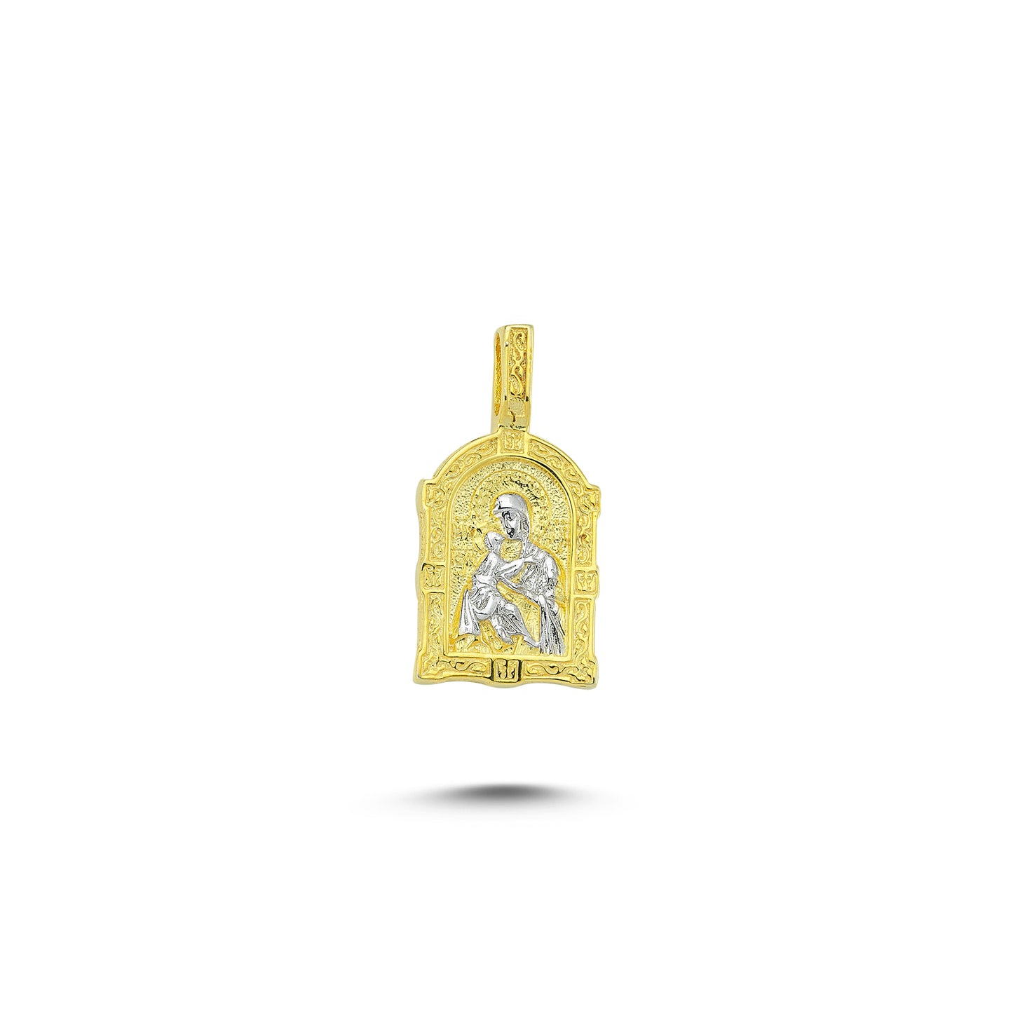 14K Gold Mother Mary with Jesus Charm Necklace