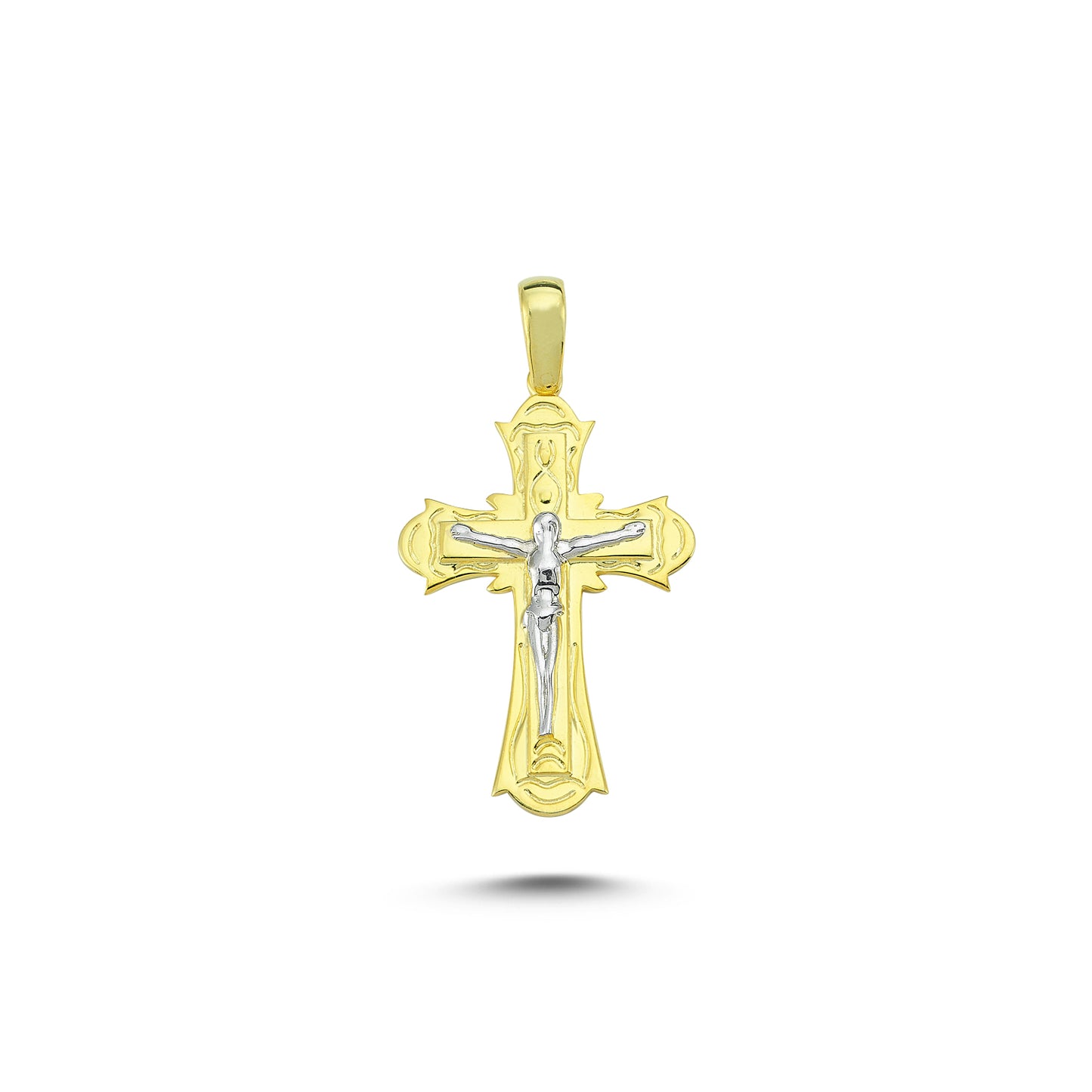 14K Yellow and White Gold Cross Charm Necklace