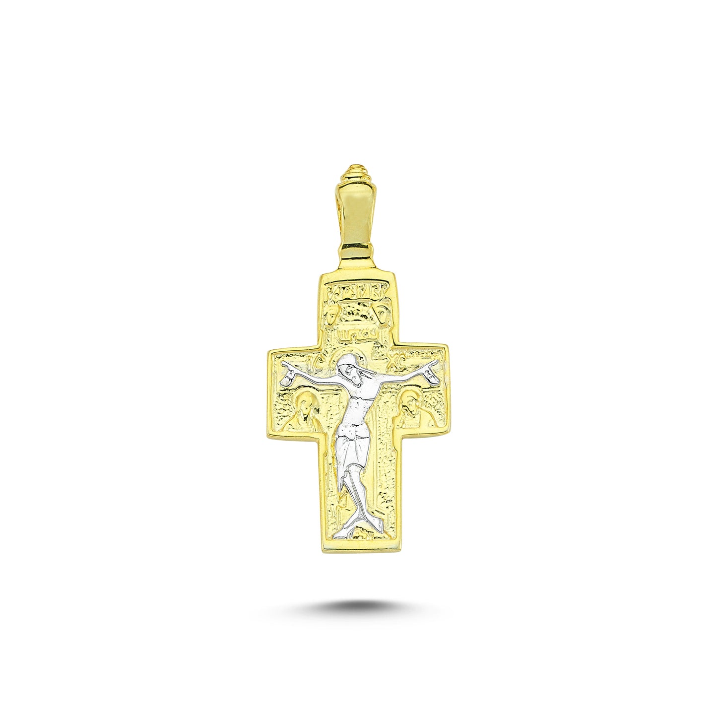 14K Yellow and White Gold Cross Charm Necklace