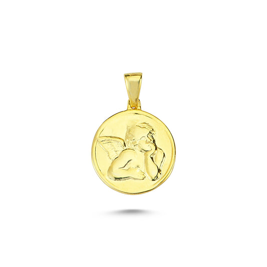 14K Gold Angel Coin Charm Necklace