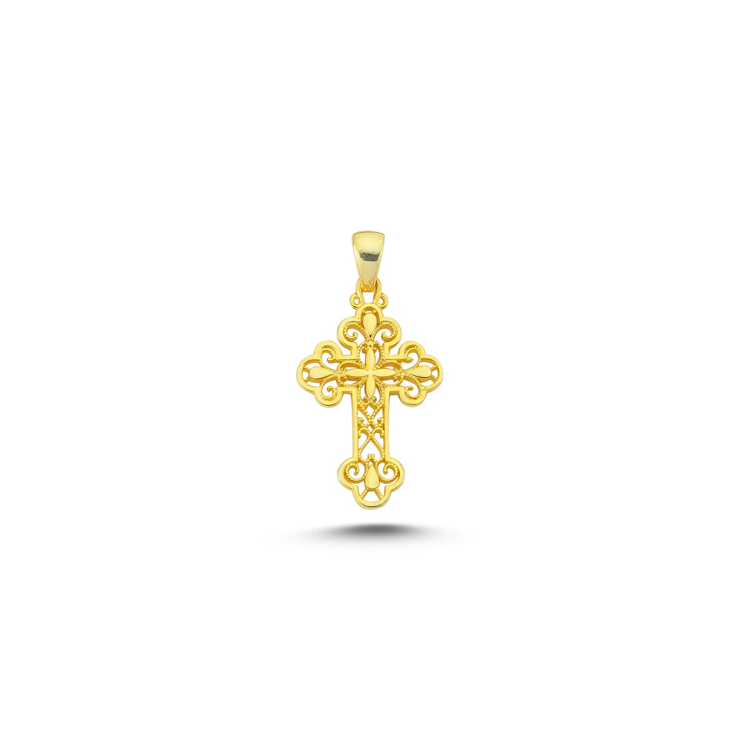 14K Gold Filigree Crucifix Cross Pendant